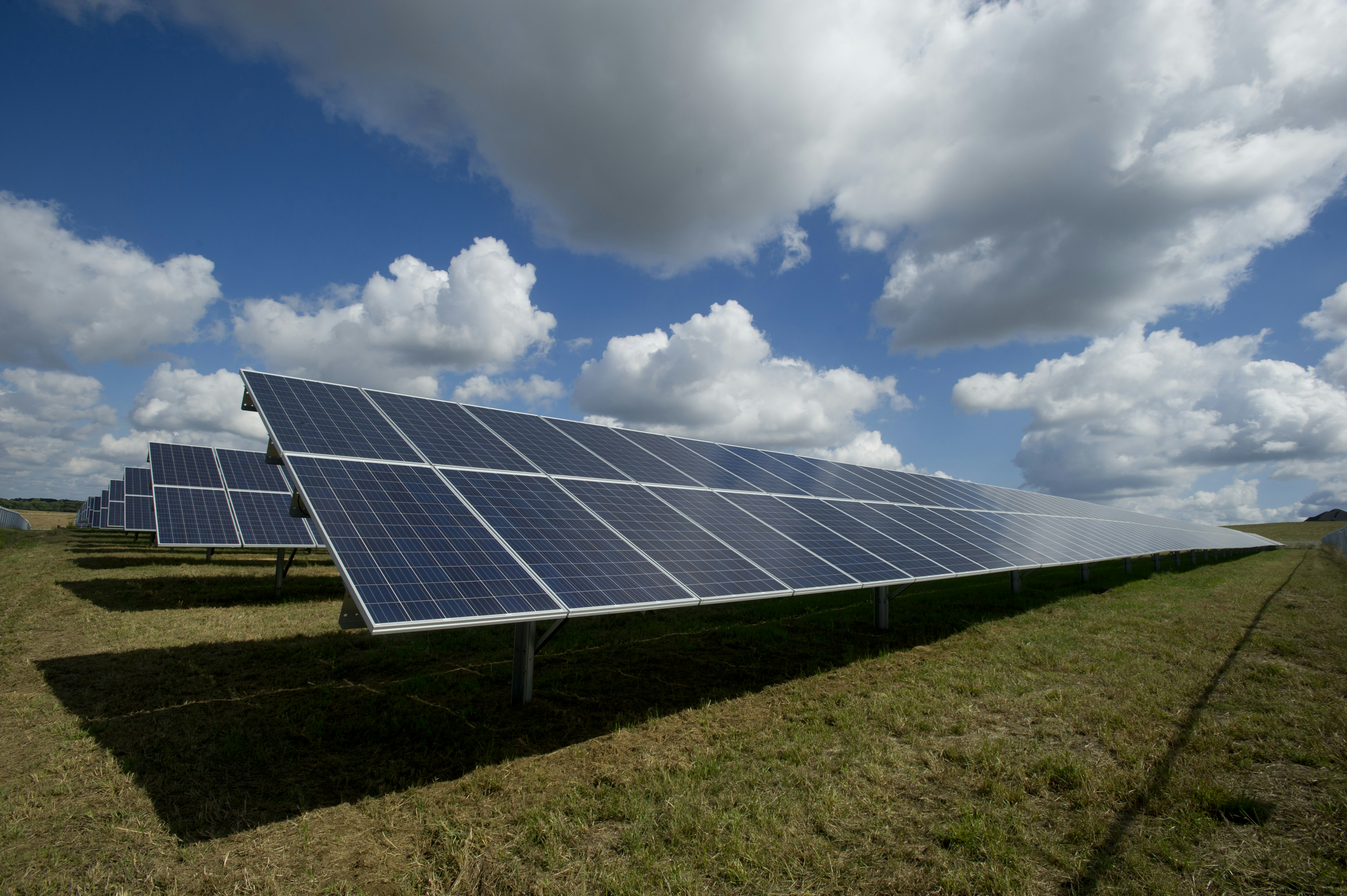Solar farm with panels in a field